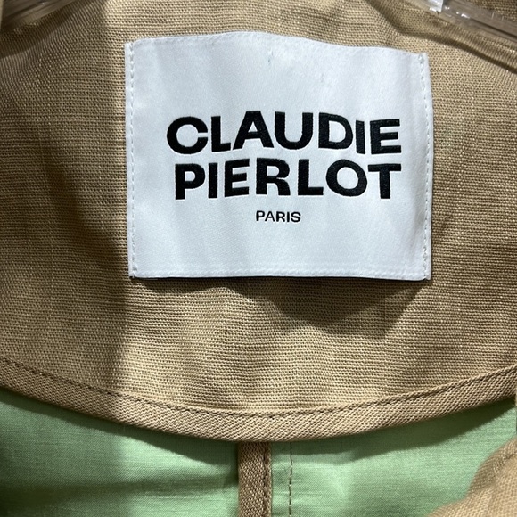 Claudia Pierrot Paris Goji Woven Khaki Tan Trench Coat Sz 36 UK 8 US 4 - Picture 8 of 13